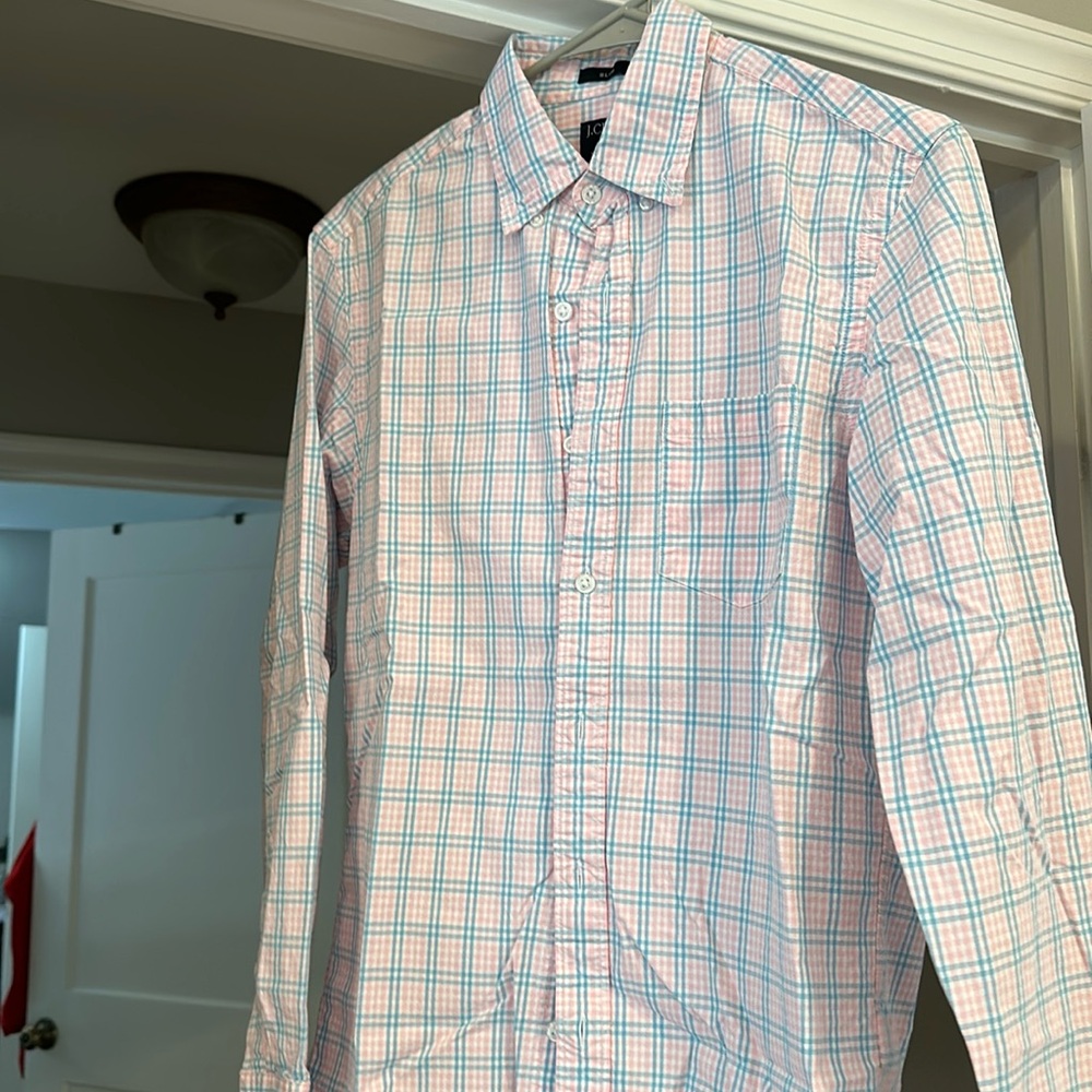 Jcrew factory slim fit men’s adult small pale pink and blue button down